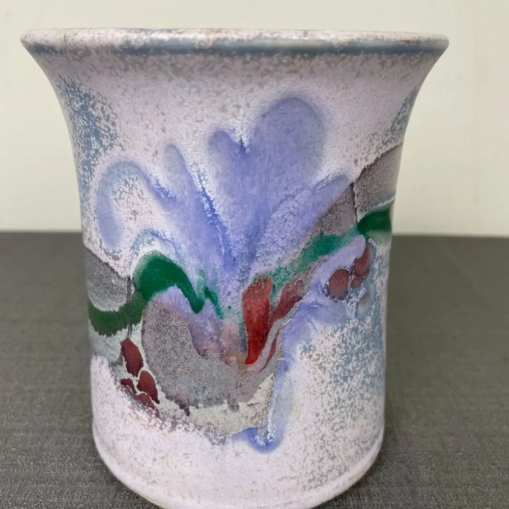 Handmade Studio Pottery‎ Purple Red Green Glaze Vase Container